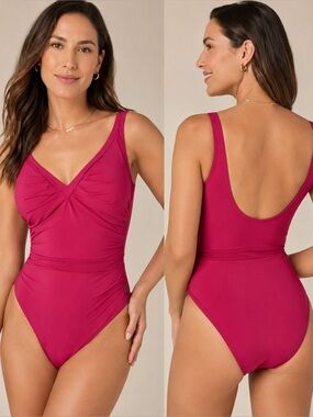 SHAN Pink Underwire One Piece Swimsuit Ruched Designer Swimwear Size 8